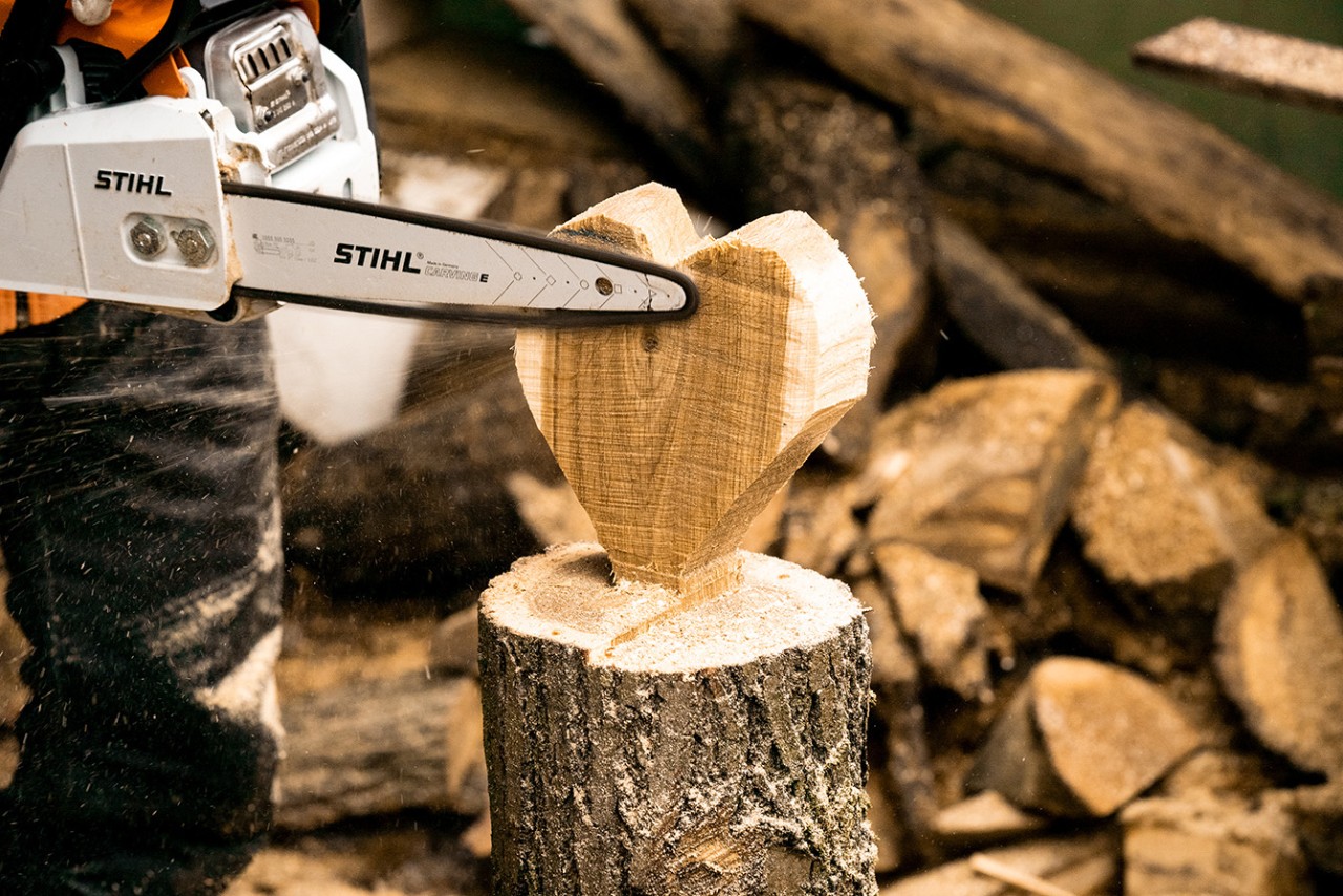С бензинов верижен трион STIHL MS 170 ръбовете на сърцето на дървото се заглаждат